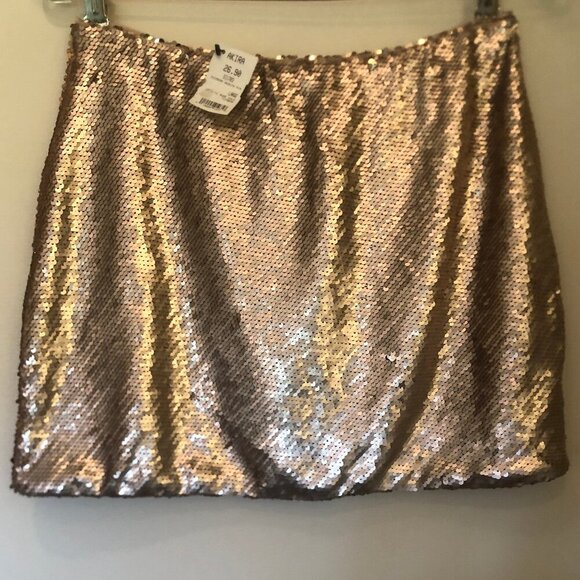 NWT Akira Chimera rose gold sequined mini skirt sz L - Picture 2 of 8